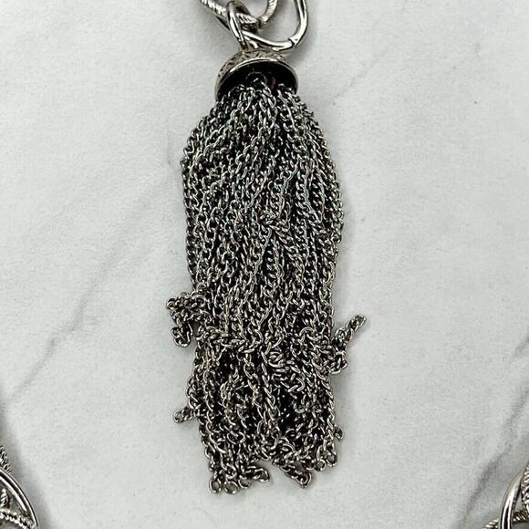 Silver Tone Open Buckle Tassel Metal Chain Link Belt One Size (OS) Y2K ✨ - Picture 12 of 12